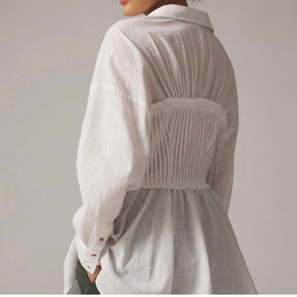 Pilcro White Corset Buttondown Pleated Peplum Victorian Top Shirt  XXS - Picture 3 of 6